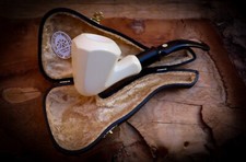 Smooth Special Hand Crafted Panel Model Meerschaum Pipe With Leather Box