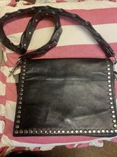 Great By Sandie Black Leather Biker Bag Silver Studded Detail Shoulder Strap