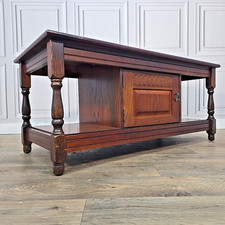 Antique Oak Coffee Table – Jacobean Gothic Revival – Turned & Carved Vintage