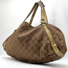 GUCCI Abbey Mini Boston Bag GG Canvas Brown Leather Tote Handbag Vintage 1126D