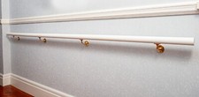 Wooden Stair Handrail 240cm, White Painted w/ Brass Brackets (x4) Wall-Mount