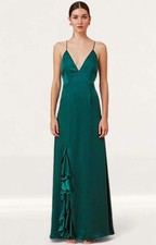 Keepsake The Label Womens Green Maxi Dress Satin Zip Closure RRP £220