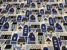  Fryetts Clovelly Navy Coastal Town Cotton Fabric for Curtain/Blinds/Upholstery