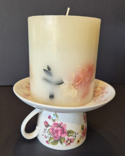 Vintage floral teacup - teacup, candle