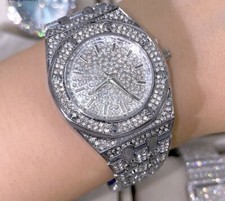 Mens Designer Bling Watch Luxury Silver Diamond Rhinestone Iced Ice Out - UK 