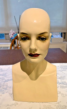 Vtg Mannequin Head Woman Wig Display Bust Fiberglass 16" Tall Goth READ