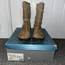 NINE WEST Sand Suede Fleece Boots Shearling Patchwork Wedge Heel Size UK 4 EU 37