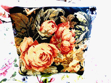 VERY PRETTY VINTAGE SHABBY CHIC NEEDLEPOINT CUSHION VELVET BACK