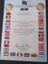 GENUINE NATO MEDAL CERTIFICATE