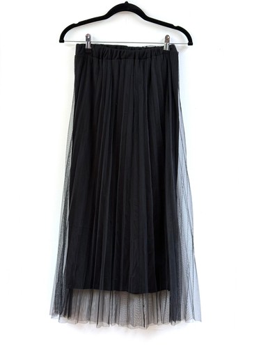 Pleated long tulle skirt - pleated,