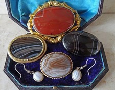 JOB LOT ANTIQUE JEWELLERY Victorian Agate Brooches & Agate Earrings AGATE BROOCH