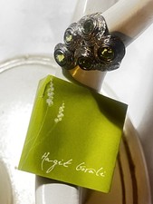 Hagit Gorali Israel Modernist Sterling Silver Ring with Green Gemstone