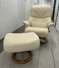 Ekornes Stressless Signature Dream Vanilla Leather Chair & Footstool Medium Size