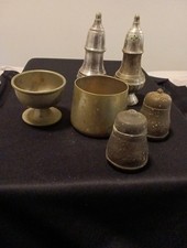 Antique Metal Salt and Pepper Shakers And Pots
