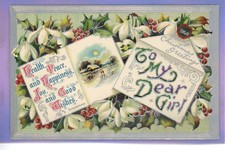 1905c HOLLY SNOW DROPS CHRISTMAS WISH SHAKESPEARE EMBOSSED GREETING POSTCARD