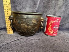 Antique or Vintage Heavy Signed Chinese Gilt Bronze Lion Fish Dragon Censer Pot