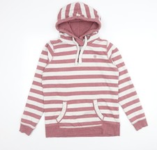 Fat Face Womens Pink White Striped Pullover Hoodie UK 8 Cotton Blend