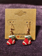Bright Hand Made Enamel Christmas Stocking Dangle Earrings