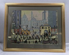 Framed Needlework Version of Lowry's Painting of the Manchester Scene