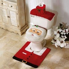 Christmas Decorations 3PCS Santa Toilet Seat Cover & Rug Bathroom Set – Festive 
