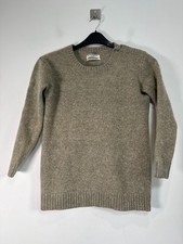 All Saints Jumper Womens UK 14 Grey 100% Shetland Wool Panel Crew Neck Sweater