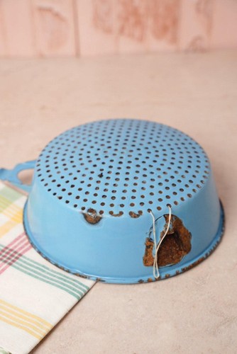 Vintage blue enamel - blue, colander