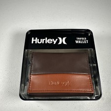 Hurley Wallet Trifold Minimalist Mens One Size BrownTextured Colorblock Logo NWT
