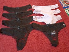 8 Pairs Ladies Lacy Thongs/Knickers. 5 Black, 3 White All Brand New. Medium Size
