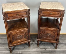 Bedside Tables Antique French Oak  Pair Marble Top Cupboards Cabinets LOT 3959