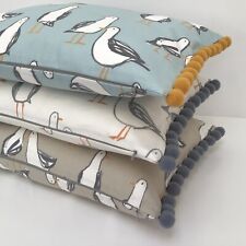 Seagull Cushion Cover with Grey or Mustard Pom Pom Trim Nautical Marine Fabric