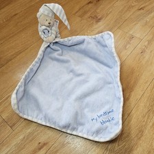 MOTHERCARE BLUE WHITE STRIPE MY BEDTIME BLANKIE TEDDY BEAR COMFORTER SOFT TOY