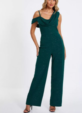 QUIZ Quiz Bottle Green Glitter Palazzo Jumpsuit SIZES 6-16