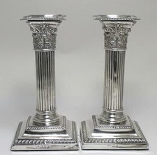 Victorian Sterling Silver Corinthian Column/Pillar Candlesticks (5 ¾”)– H/M 1895