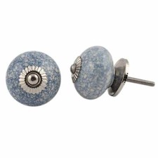 Round White Cabinet Knob Dark Blue Cracked / Crackle Glaze | Drawer Pull