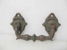 Antique Brass Chest Drawer Pull Handle Victorian Rococo Leaf Old Georgian Box