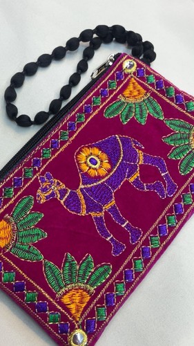 Small hand embroidered wallet - small,