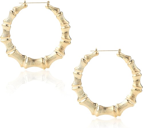 Gold bamboo hoop earrings - bamboo,