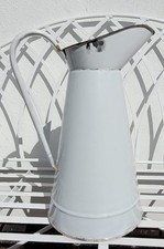 Large Vintage French White Enamel Jug Pitcher Farmhouse Style 39cm high 