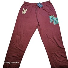 Playboy Sweat Pants Extra Large Burgandy Joggers Athletic Pockets Bunny Logo NWT
