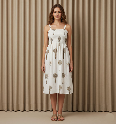 Indian white floral cotton - white,