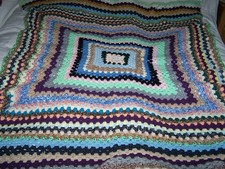 VGC Handmade Crocheted Woollen Blanket Multi-Coloured Single 60" x 49"