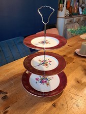 Vintage Style "Empire England" Red Floral 3 Tier Cake Stand