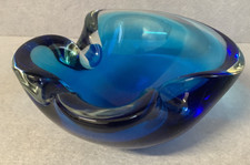 Murano Ashtray bowl  Sommerso Art Glass blue vintage 1960s  T4066