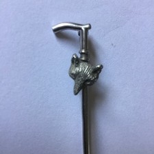 VINTAGE STERLING SILVER FOX HEAD & HORSE WHIP HANDLE TIE PIN - AJH STERLING.