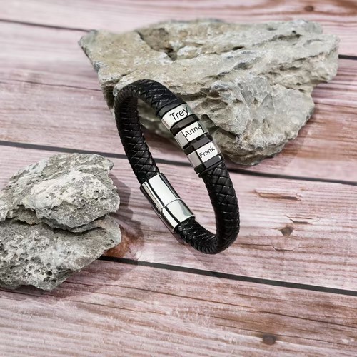 Leather stainless steel mens - steel,