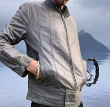 Puma Ducati Biker Windbreaker Jacket FULL LEATHER  Black Large Mens motorcycle 