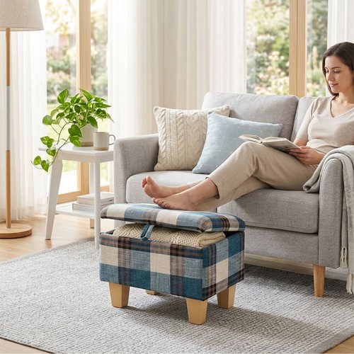 Linen feel footstool - linen, stool