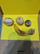 Fruit Carved From Stone, Lemon, Two Apples, Pear, Banana,