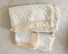 Bedspread & 2 Pillow Shams Throw 100" X 98" (King) Cream  Cotton Embossed Riva