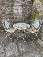 Cream Cast & Wrought Iron French Style Garden Bistro Set Folding Chairs & Table